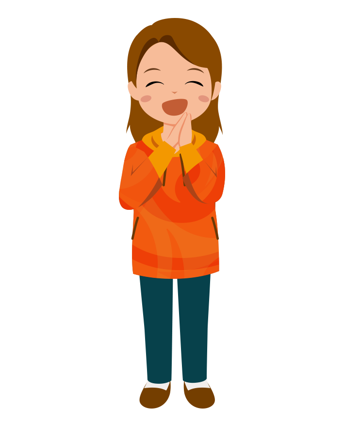 オレンジ色のパーカーを着て喜んでる女の子のイラスト