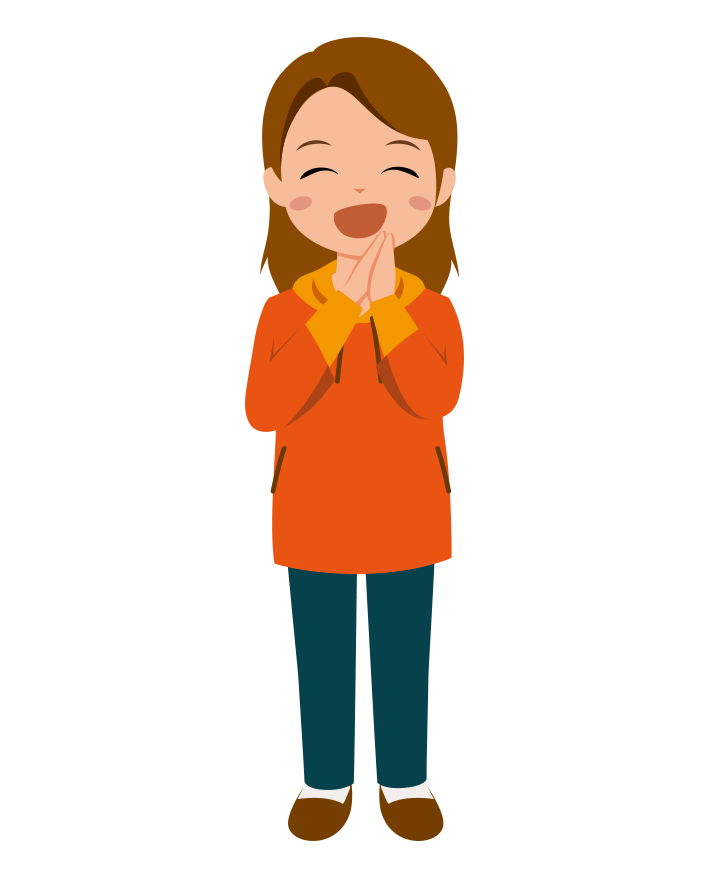 オレンジ色のパーカーを着て喜んでる女の子のイラスト