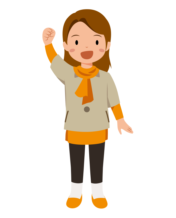 右手を上げて頑張るポーズをしている女の子のイラスト