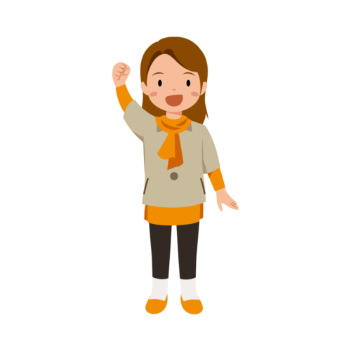 右手を上げて頑張るポーズをしている女の子のイラスト