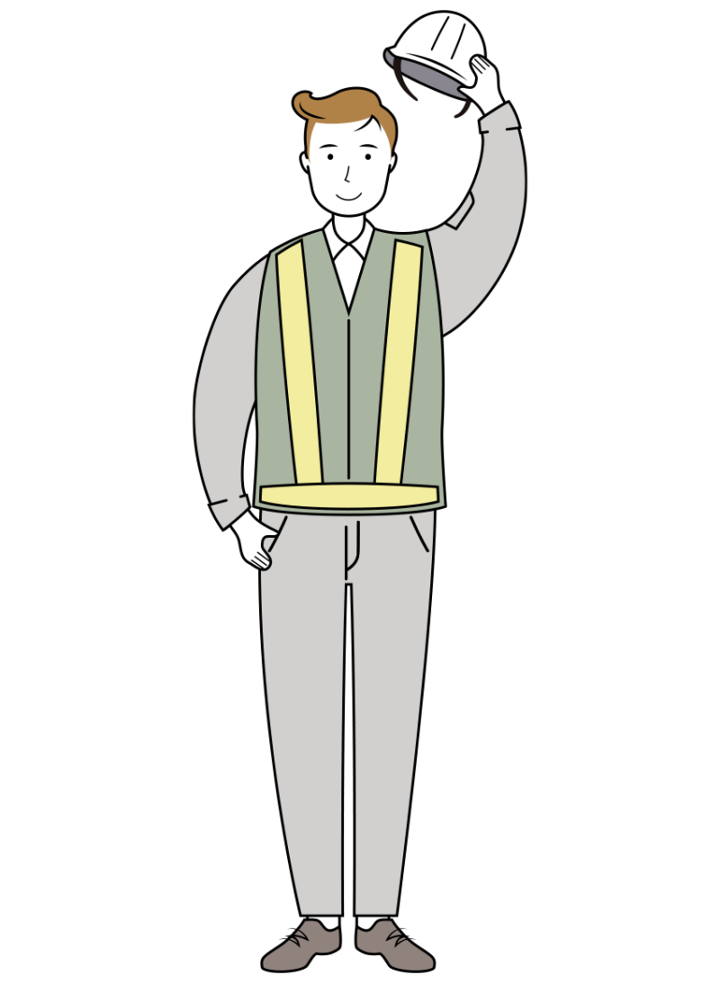 ヘルメットを取り挨拶をする男性交通誘導員のイラスト