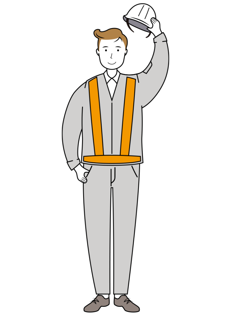 ヘルメットを取り挨拶をする紺色制服の男性交通誘導員のイラスト