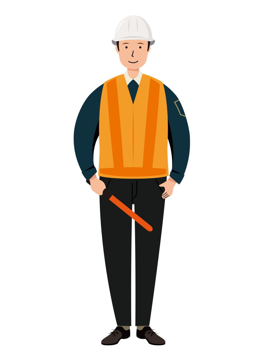 誘導棒を持った男性交通誘導員のイラスト
