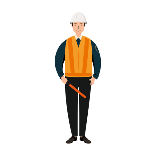 誘導棒を持った男性交通誘導員のイラスト