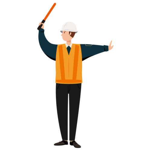 交通整理をする男性交通誘導員のイラスト