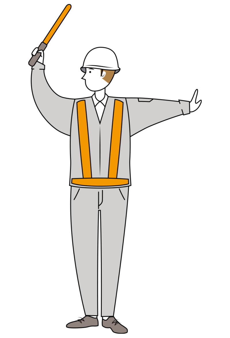 紺色の制服を着て交通整理をする男性交通誘導員のイラスト