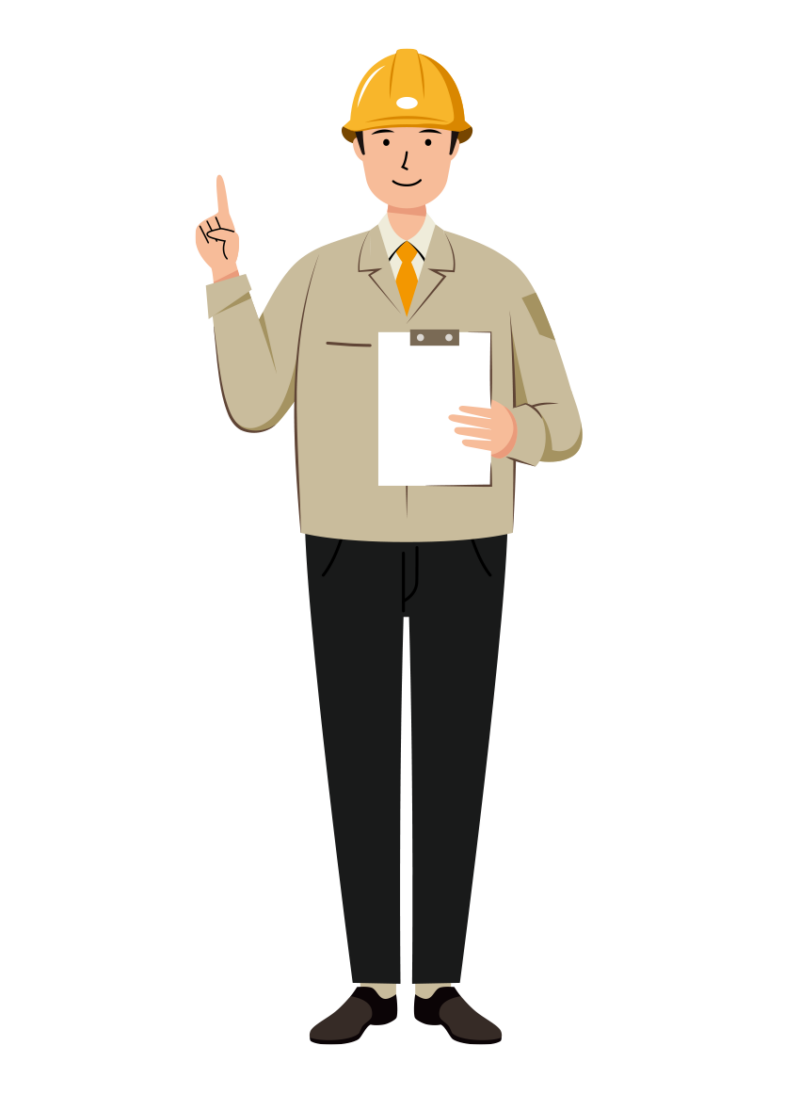 アドバイスをする安全ヘルメット着用の作業員のイラスト