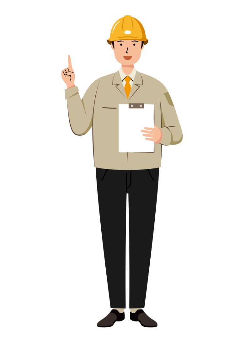 笑顔でアドバイスをする安全ヘルメット着用の作業員のイラスト