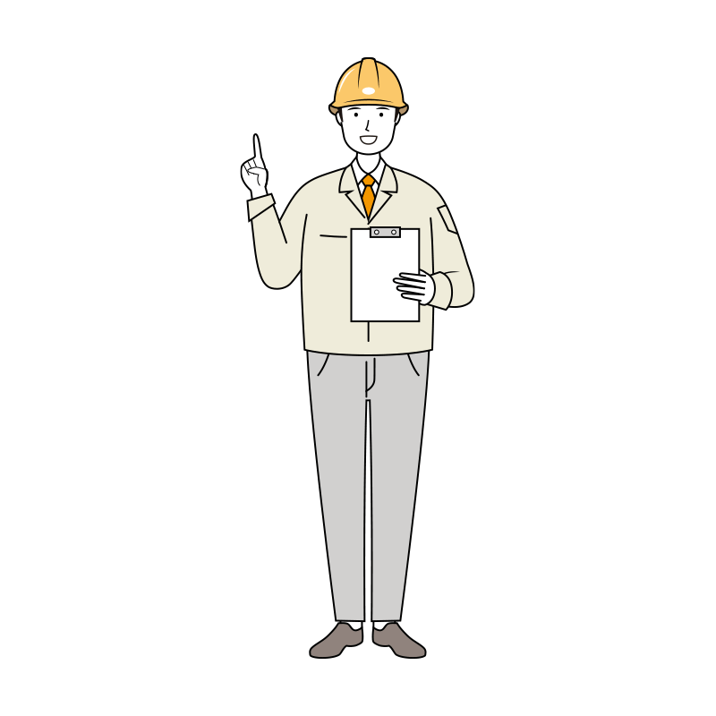 笑顔でアドバイスをする安全ヘルメット着用の作業員のイラスト