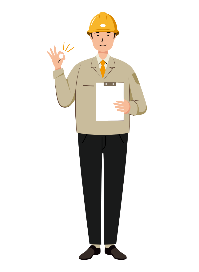 OKサインを出す安全ヘルメット着用の作業員のイラスト