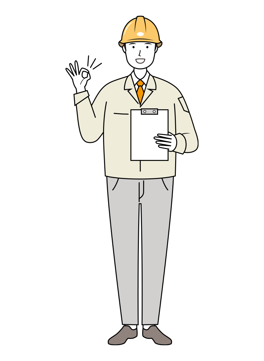笑顔でOKサインを出す安全ヘルメット着用の作業員のイラスト