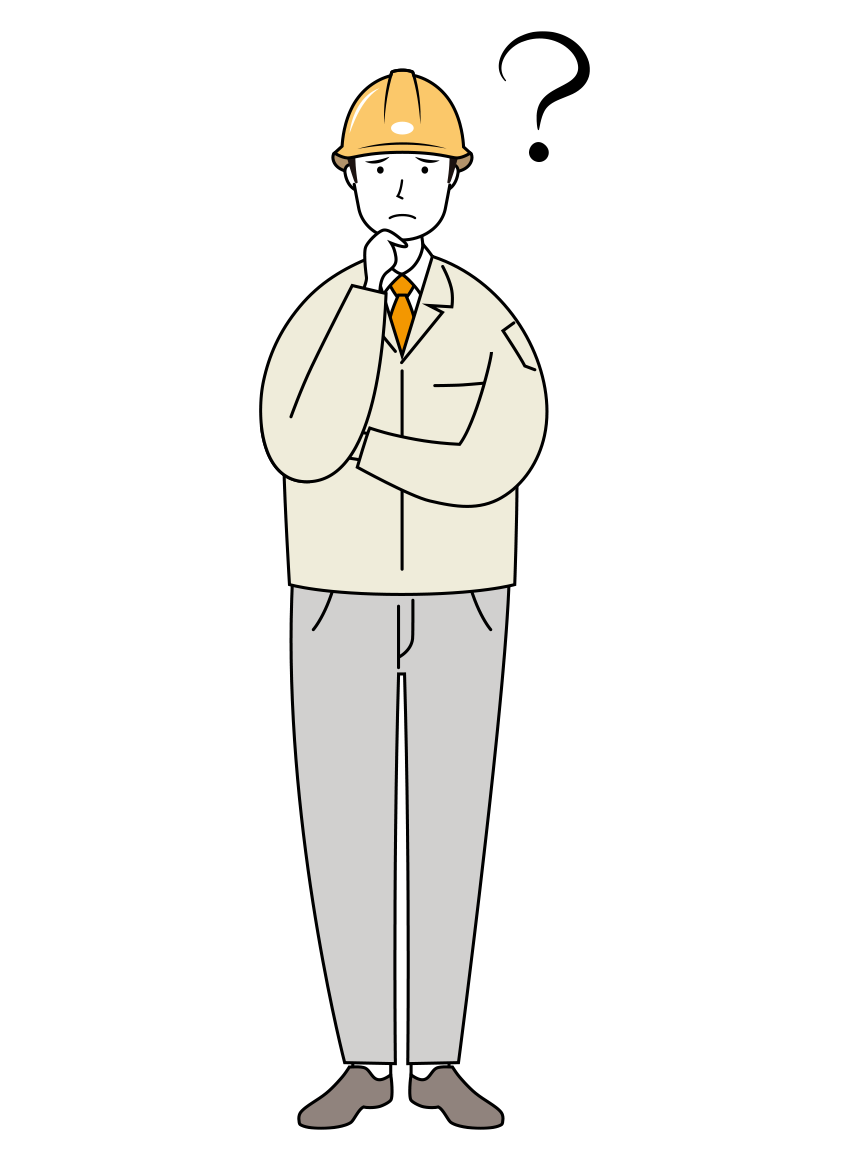 考え事をする安全ヘルメット着用の作業員のイラスト