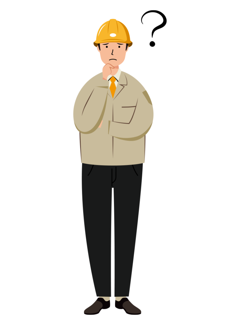 考え事をする安全ヘルメット着用の作業員のイラスト