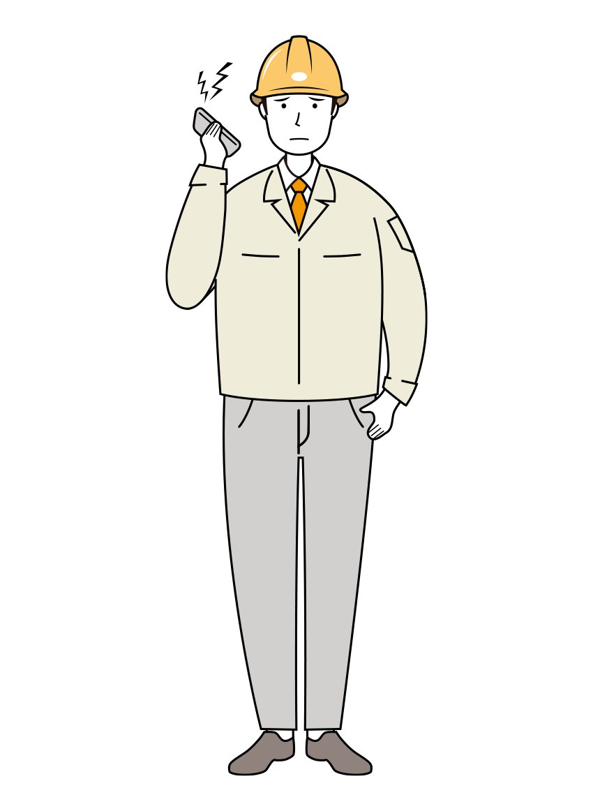 クレームの対応する安全ヘルメット着用の作業員のイラスト