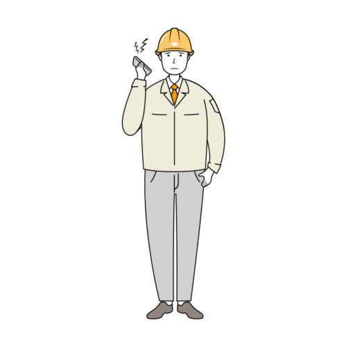 クレームの対応する安全ヘルメット着用の作業員のイラスト