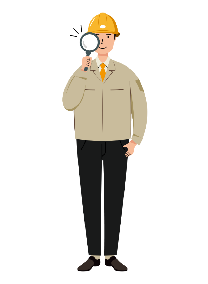 チェック作業をする安全ヘルメット着用の作業員のイラスト