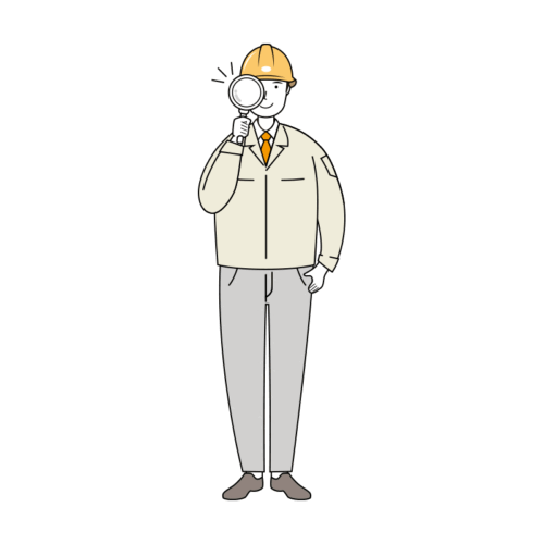 チェック作業をする安全ヘルメット着用の作業員のイラスト