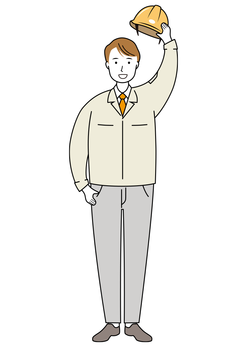 笑顔で挨拶をする安全ヘルメット着用の作業員のイラスト