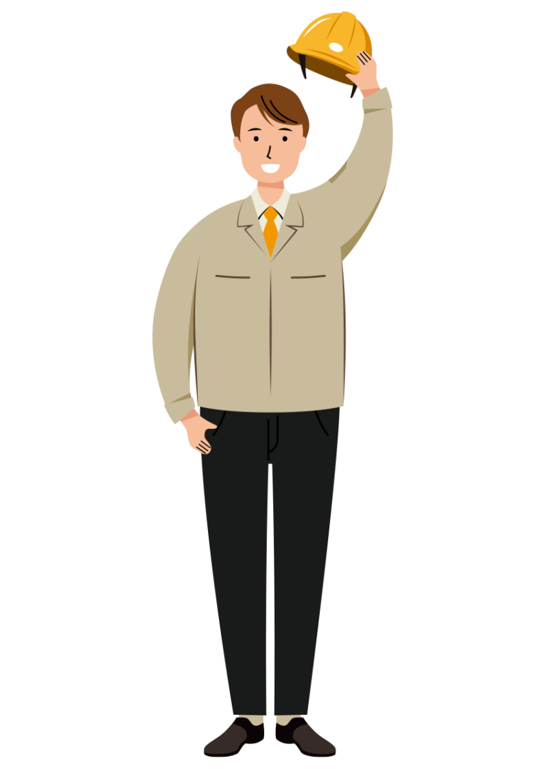 笑顔で挨拶をする安全ヘルメット着用の作業員のイラスト