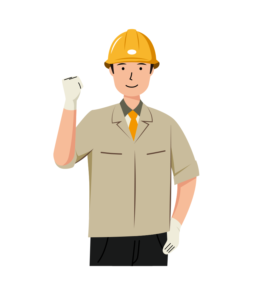 ガッツポーズをする安全ヘルメット着用の作業員のイラスト-上半身
