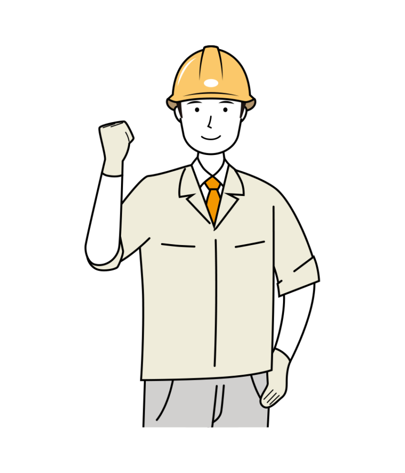 ガッツポーズをする安全ヘルメット着用の作業員のイラスト-上半身