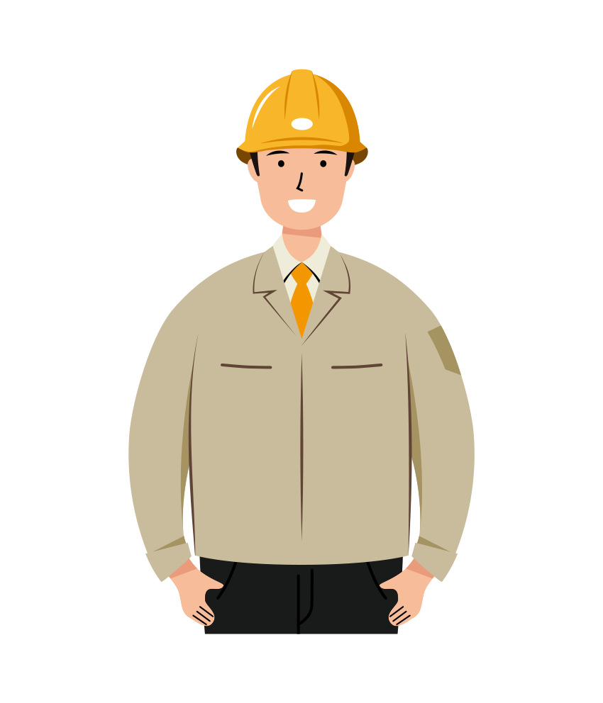 安全ヘルメット着用の笑顔の作業員のイラスト-上半身