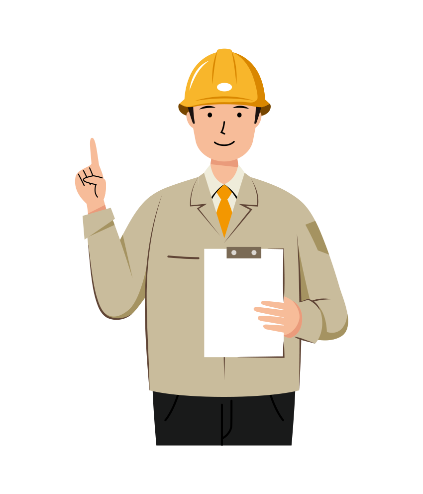アドバイスをする安全ヘルメット着用の作業員のイラスト-上半身