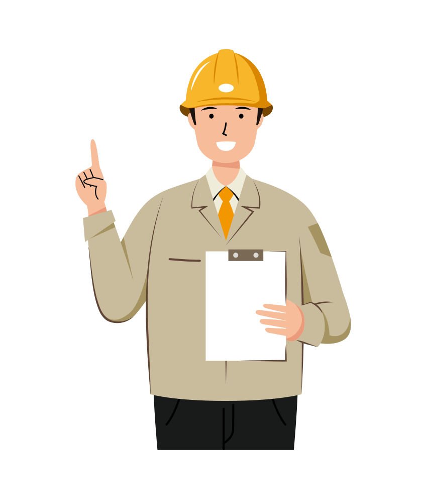 笑顔でアドバイスをする安全ヘルメット着用の作業員のイラスト-上半身