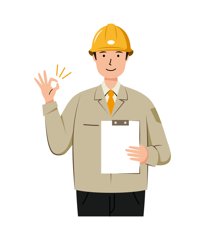 OKサインを出す安全ヘルメット着用の作業員のイラスト-上半身