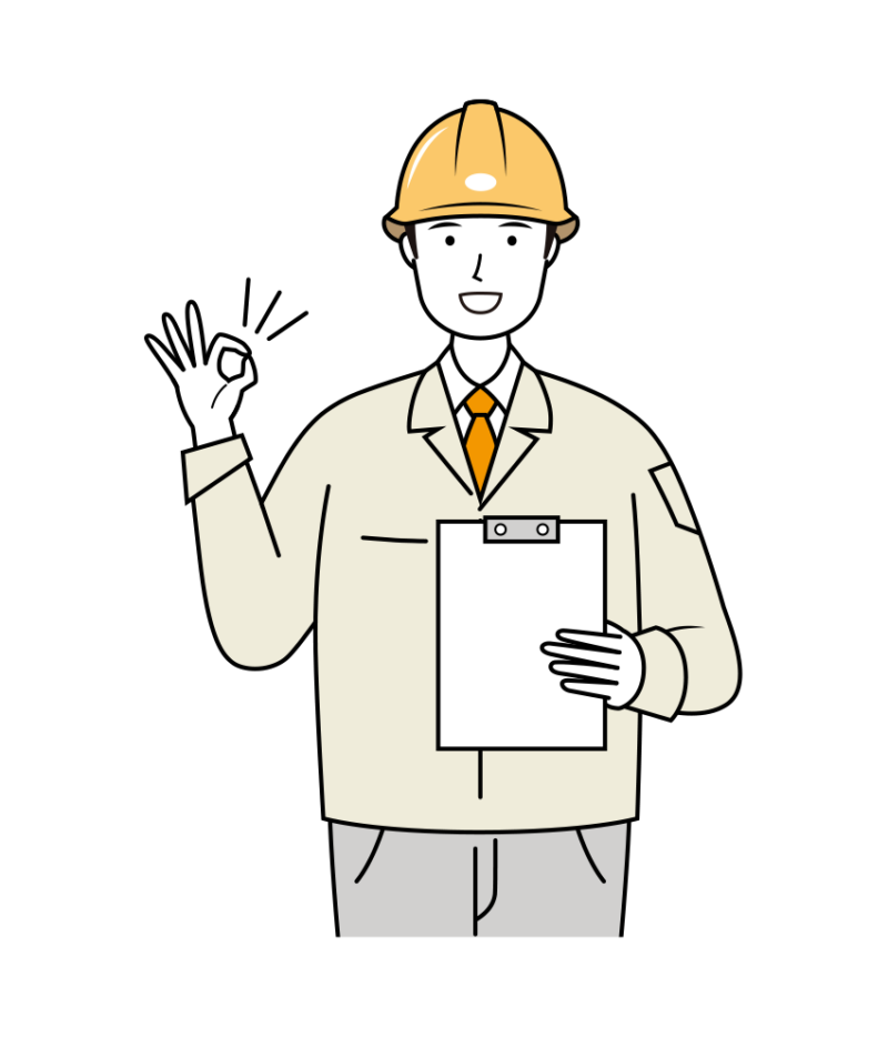 笑顔でOKサインを出す安全ヘルメット着用の作業員のイラスト-上半身