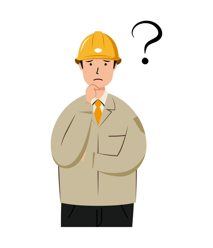 考え事をする安全ヘルメット着用の作業員のイラスト-上半身