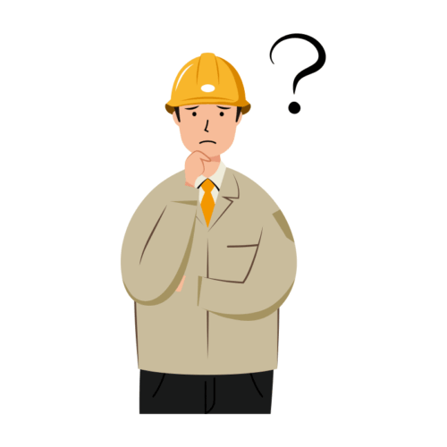 考え事をする安全ヘルメット着用の作業員のイラスト-上半身