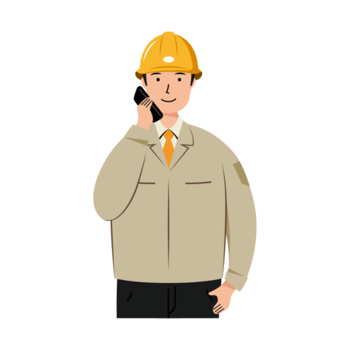 スマホで電話をする安全ヘルメット着用の作業員のイラスト-上半身