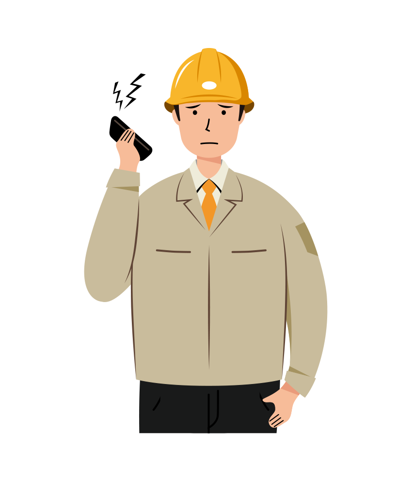 クレームの対応する安全ヘルメット着用の作業員のイラスト-上半身