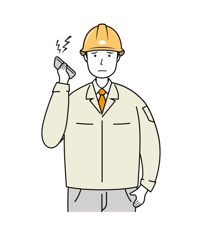 クレームの対応する安全ヘルメット着用の作業員のイラスト-上半身