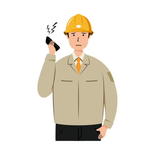 クレームの対応する安全ヘルメット着用の作業員のイラスト-上半身