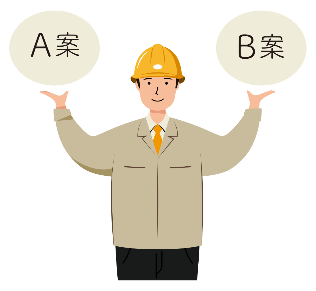 企画提案をする安全ヘルメット着用の作業員のイラスト-上半身