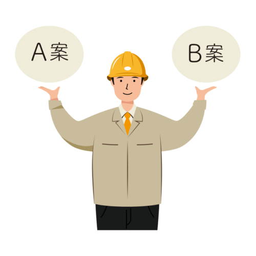 企画提案をする安全ヘルメット着用の作業員のイラスト-上半身