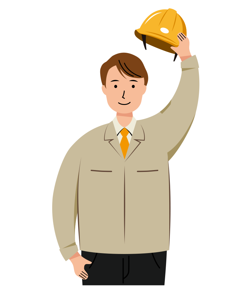 挨拶をする安全ヘルメット着用の作業員のイラスト-上半身