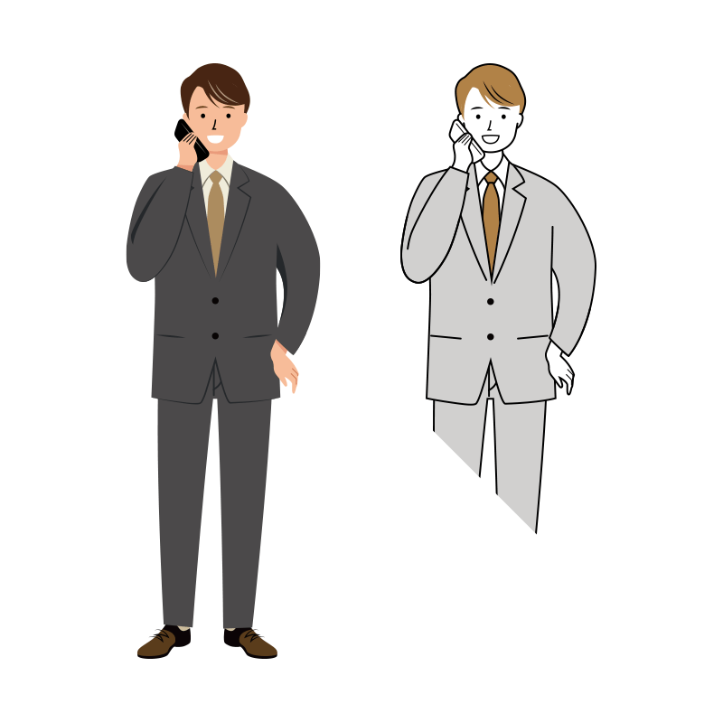 笑顔でスマホで会話をするビジネス男性のイラスト