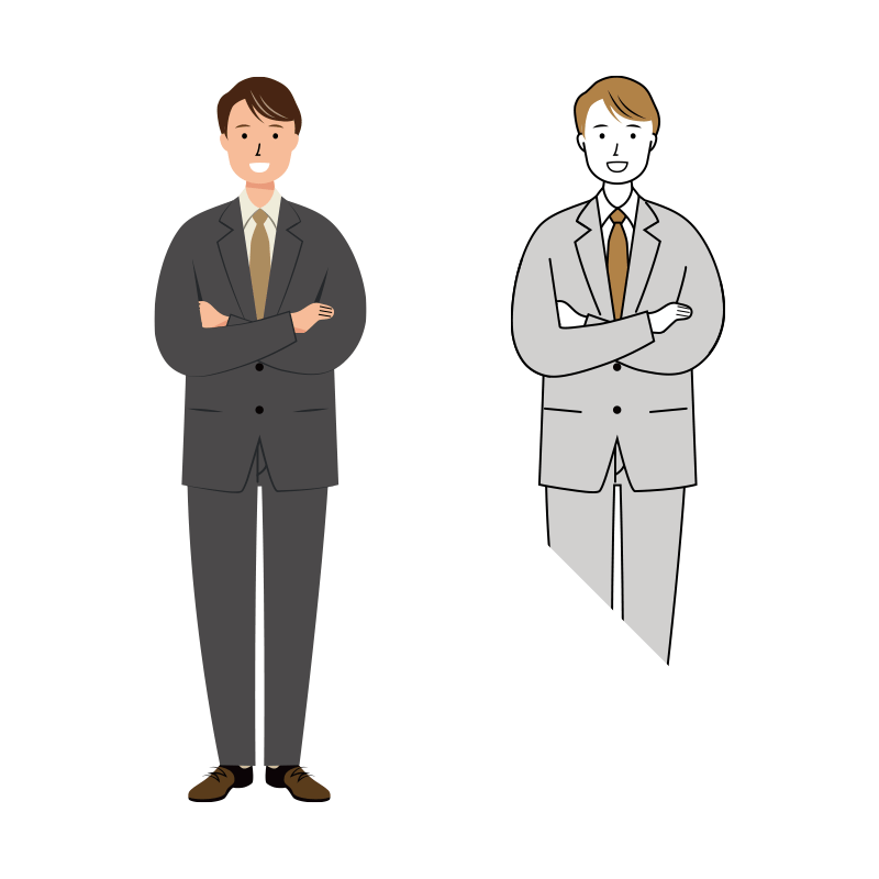 笑顔で腕組みをしているサラリーマン男性のイラスト
