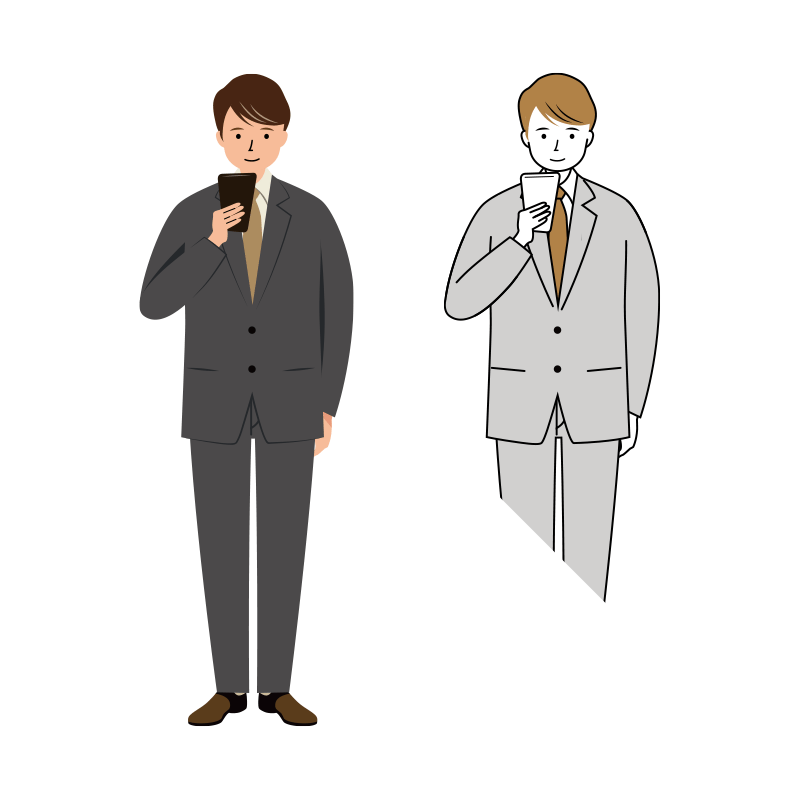 スマホに夢中になるビジネス男性のイラスト