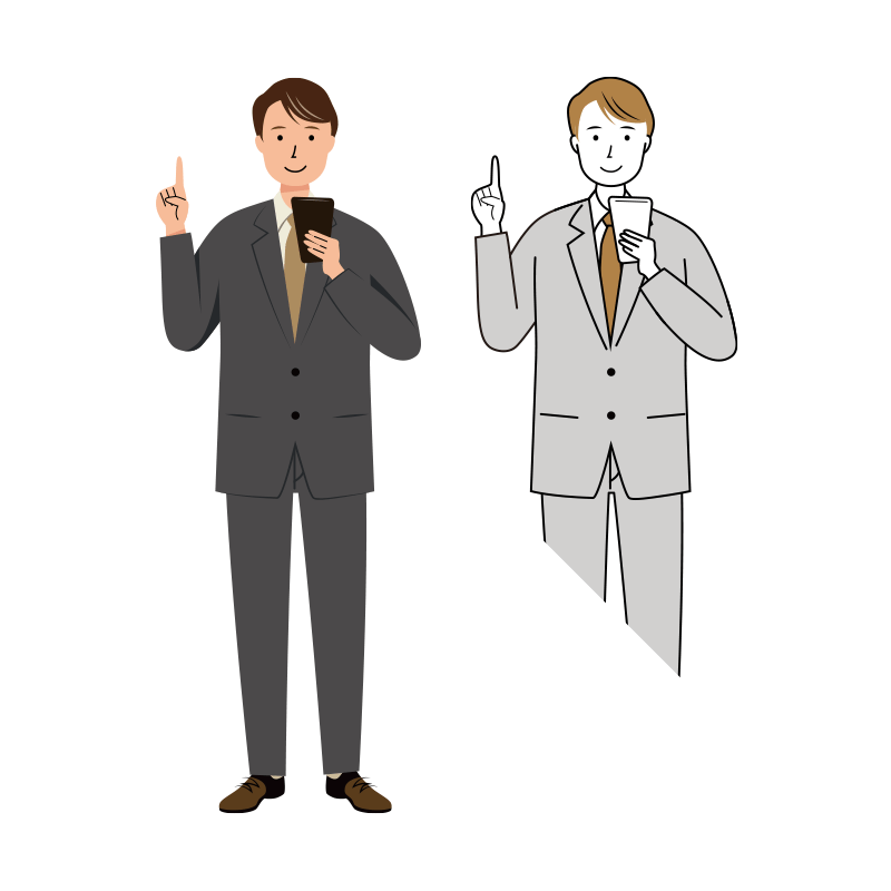 スマホで手続きをするビジネス男性のイラスト