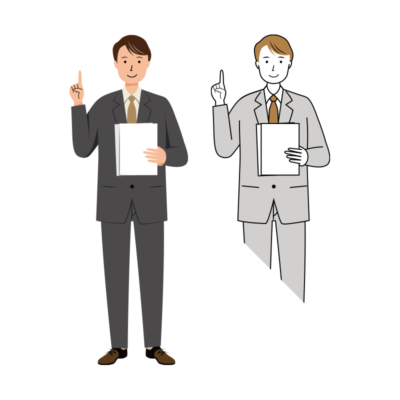 資料の説明をする笑顔のビジネスのイラスト-男性