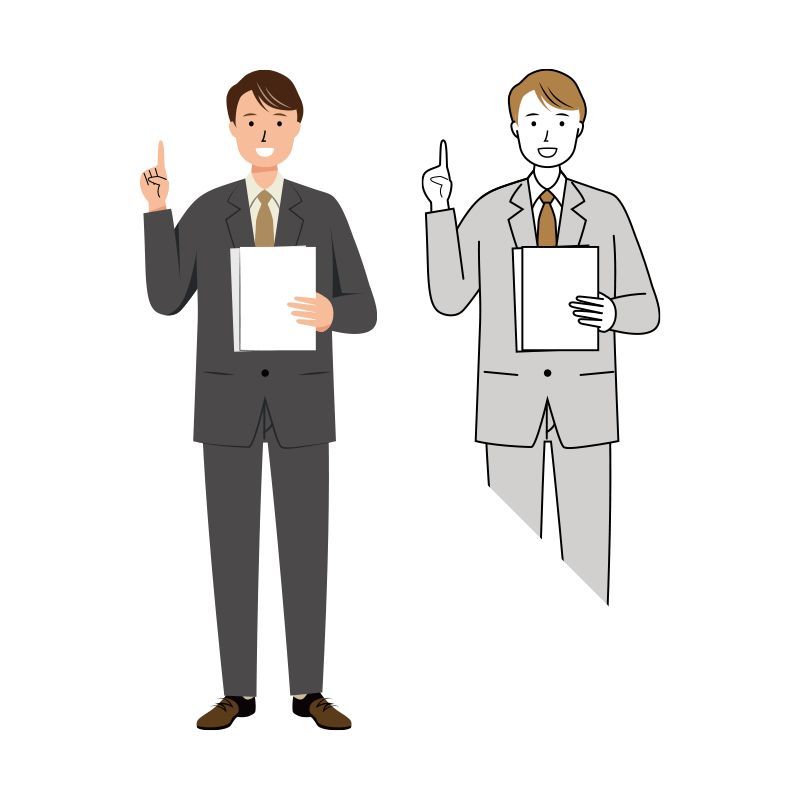 資料の説明をする笑顔のビジネスのイラスト-男性