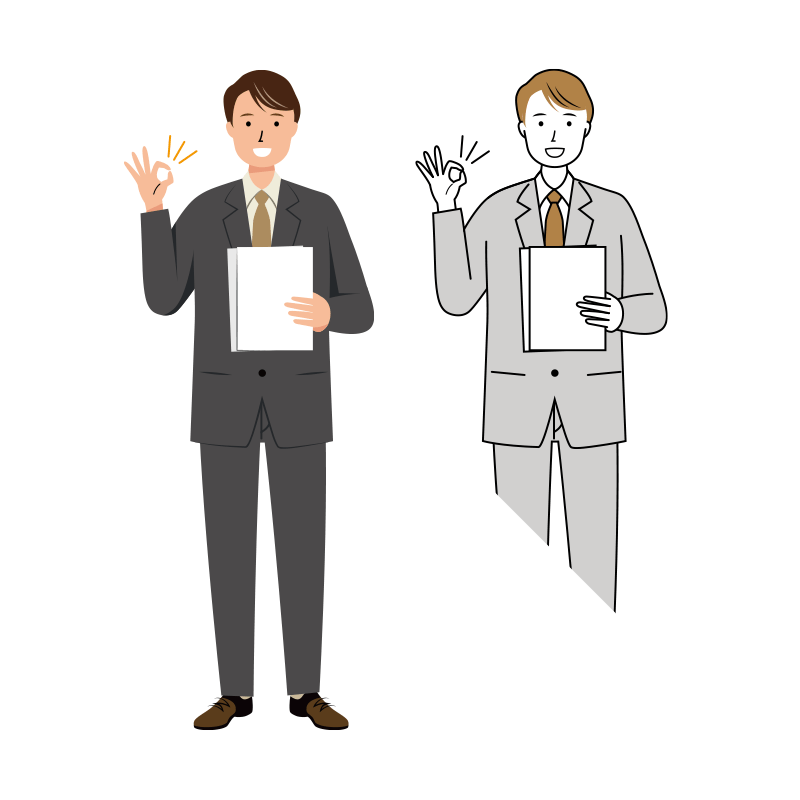 笑顔でOKサインを出すビジネス男性のイラスト