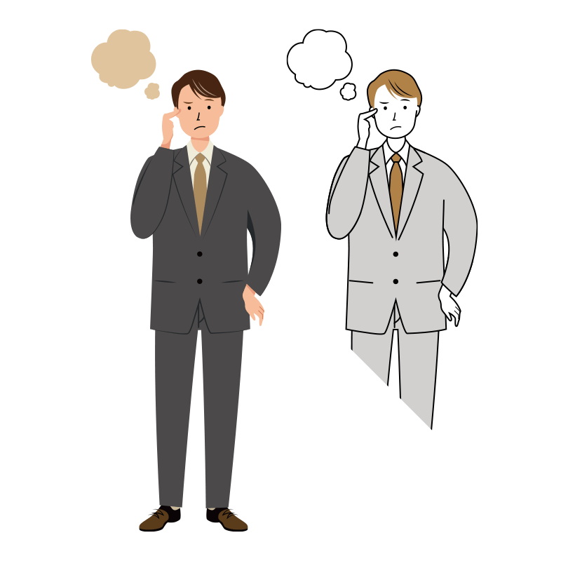 考え悩んでいる男性ビジネスのイラスト