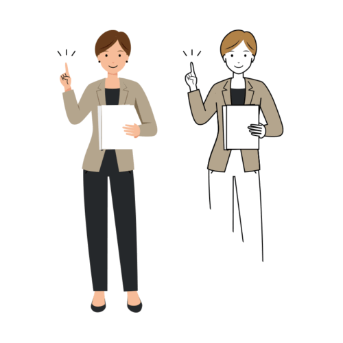企画案の説明をするビジネスのイラスト-女性