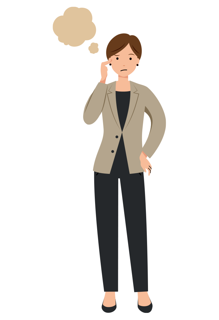 考え悩んでいるビジネスイラスト-女性