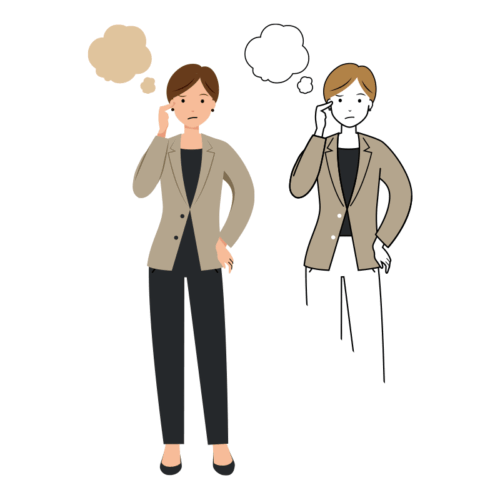 考え悩んでいるビジネスイラスト-女性